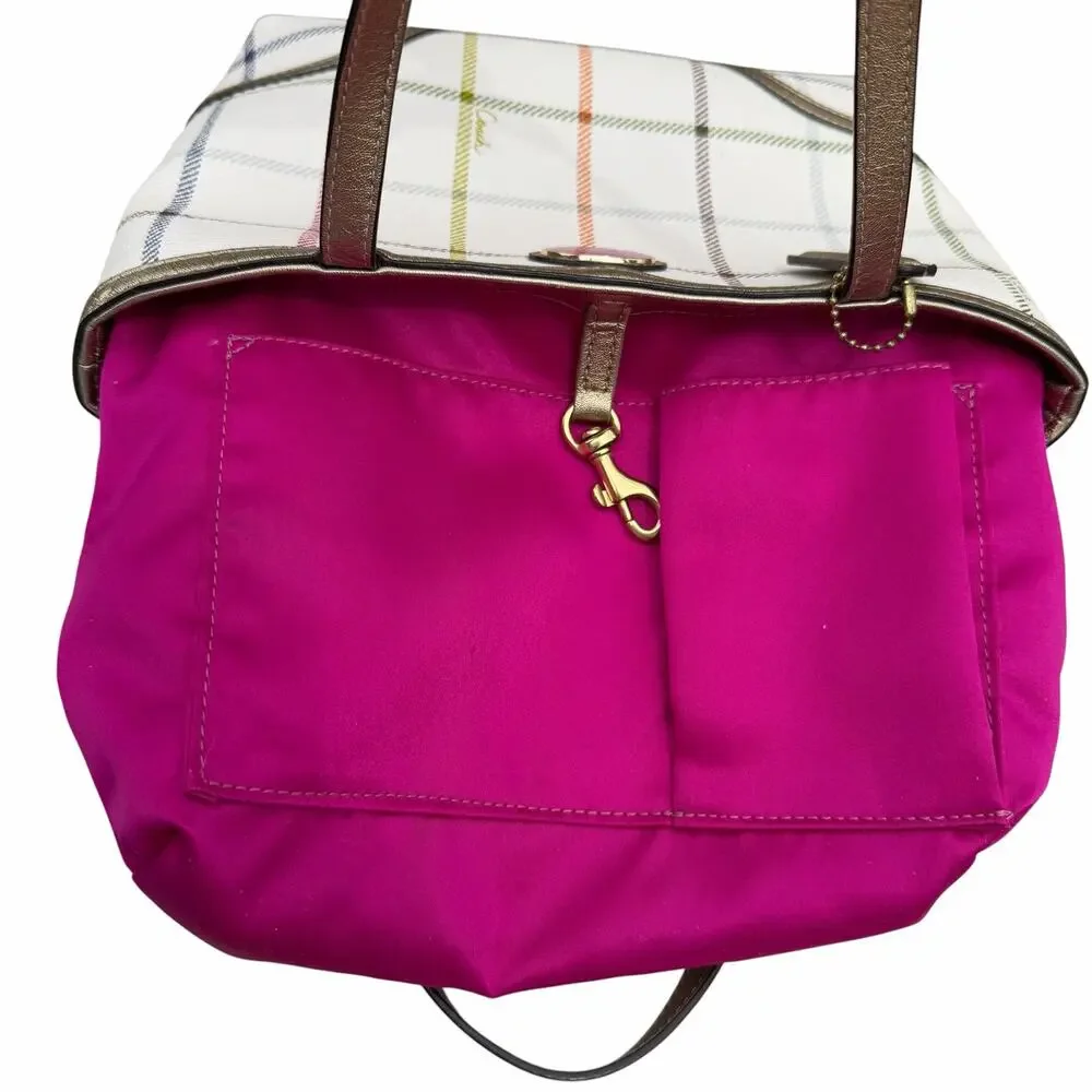 Coach Peyton Small Tattersall Plaid Tote Coated Canvas Leather Trim F48586